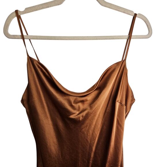 Express Satin Slip Dress Cowl Neck Holiday Cocktail Party Wedding Date Night PL - Picture 2 of 8